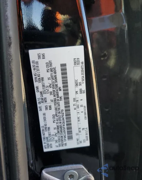 2016 Ford Escape Se z USA, uszkodzony, nr VIN 1FMCU0G7XGUA70270